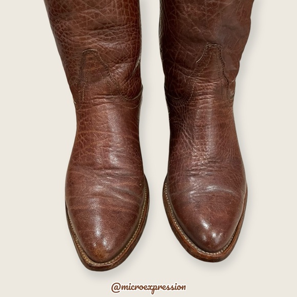 1980s VINTAGE Frye Real Leather Pull On Grainy Brown Pull On Western Cowboy Boot - Picture 9 of 16